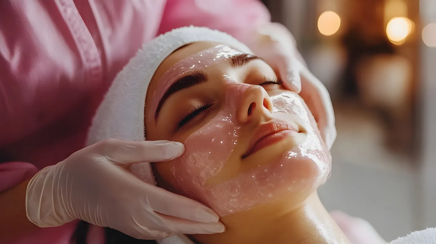 a woman getting a facial treatment