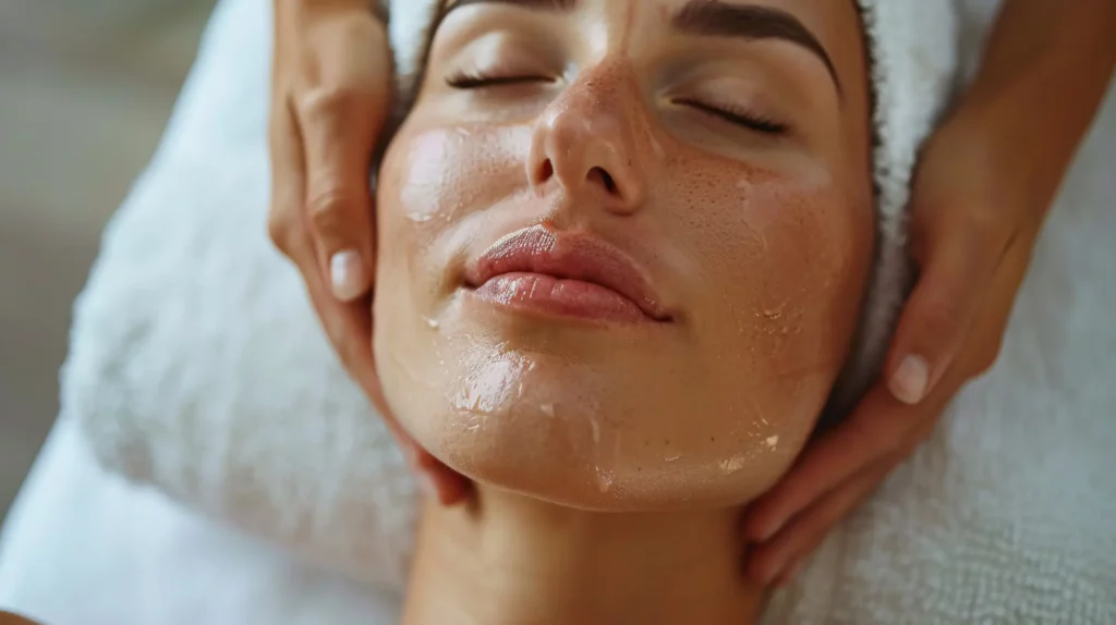 a woman receiving a facial massage